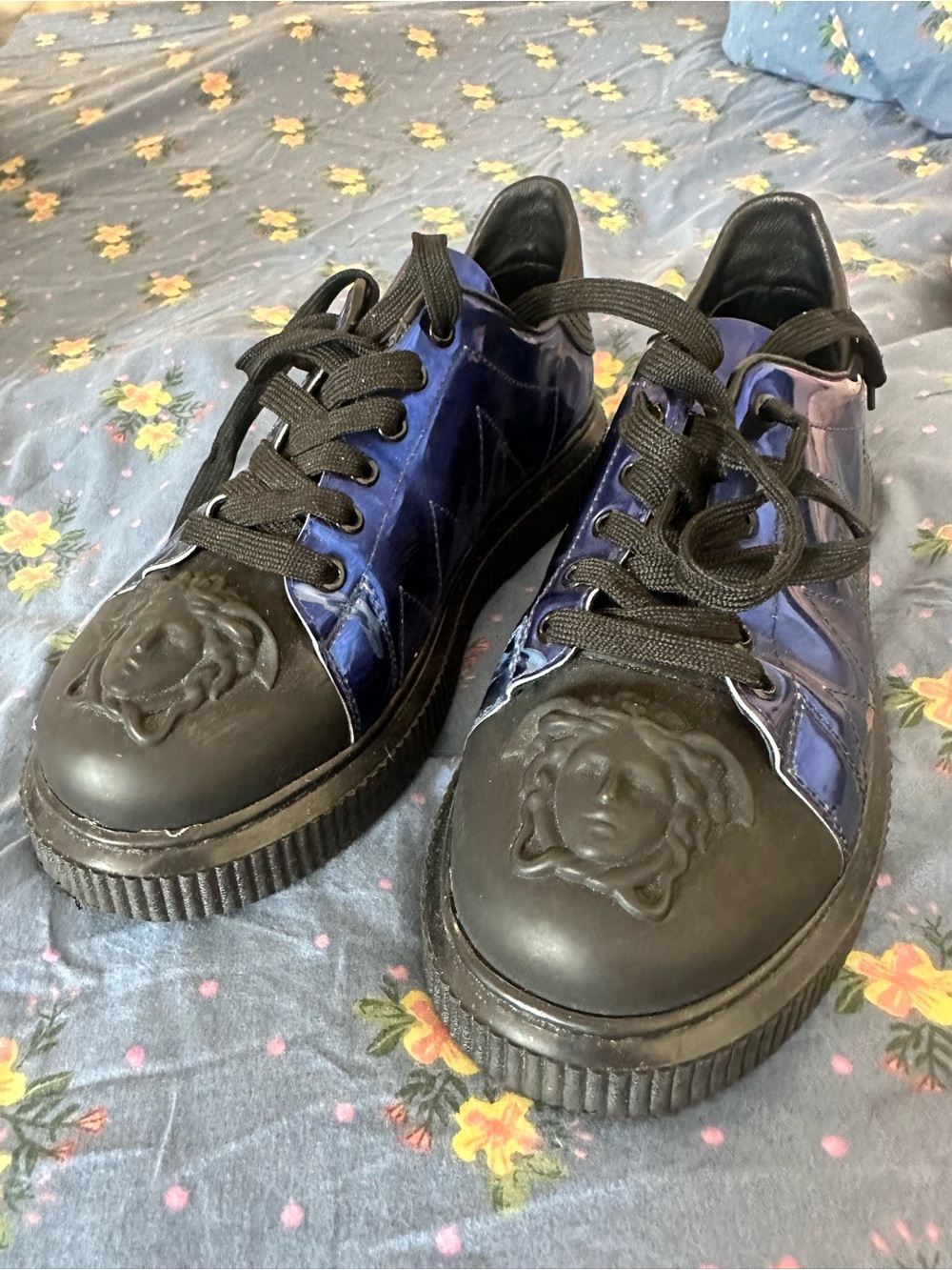 Versace Patent Blue Platform Lace-Up Shoe